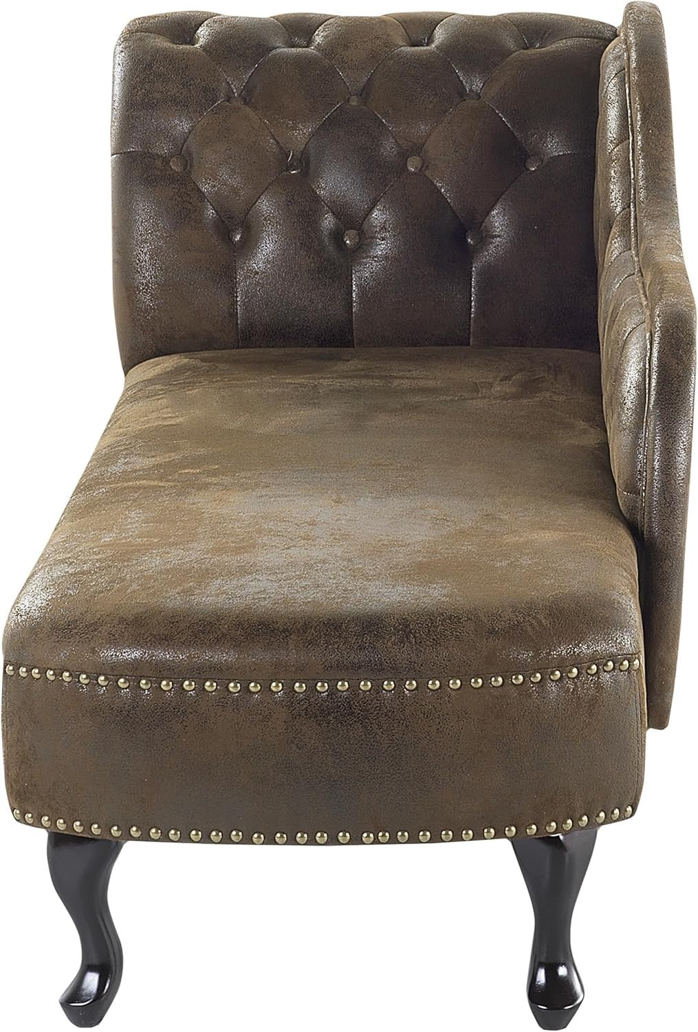 Left Hand Chesterfield Chaise Lounge Faux Suede Brown Sofa 169cm Elegant Tufted