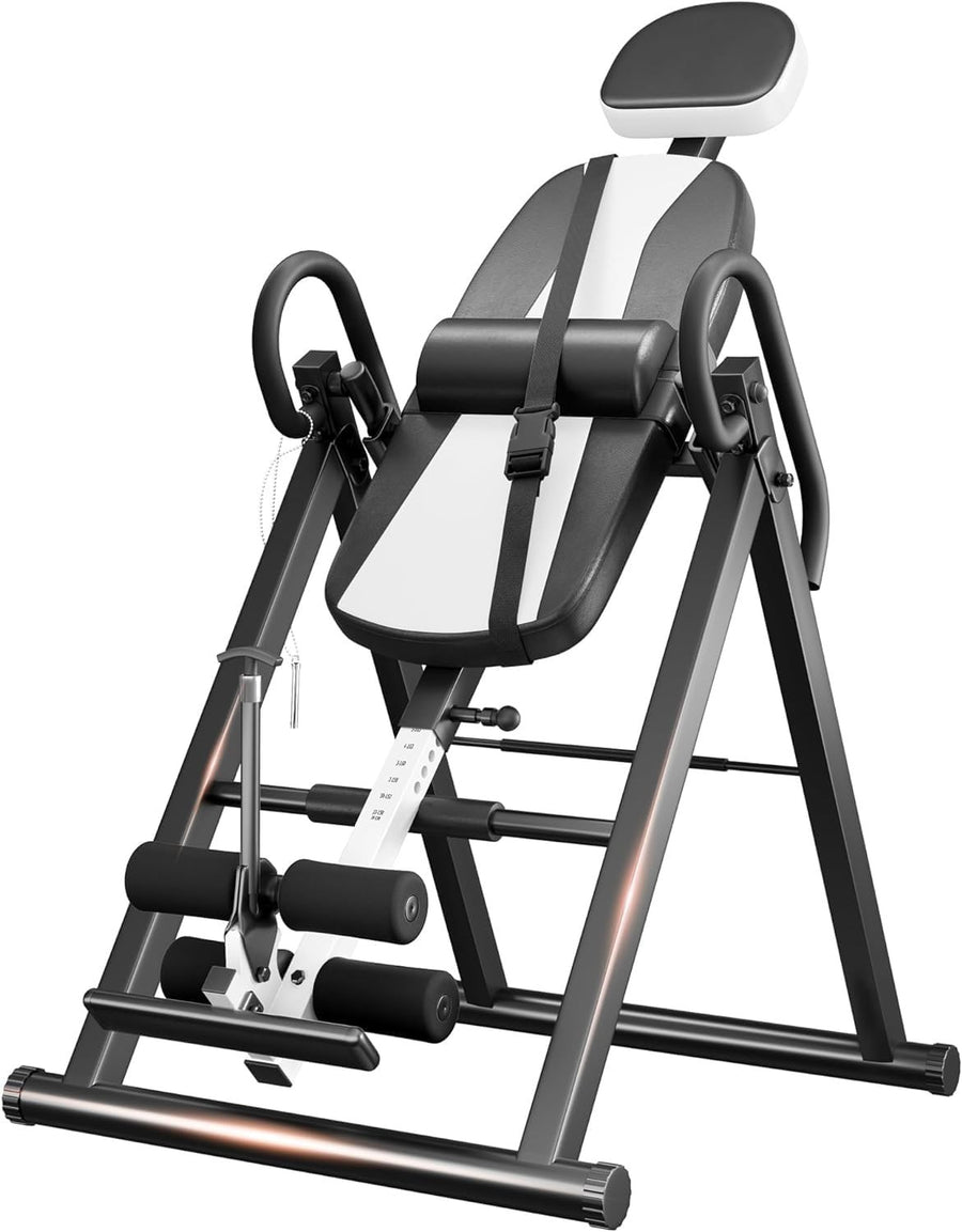Foldable Heavy-Duty Inversion Table with Headrest & Protective Belt, 300lb
