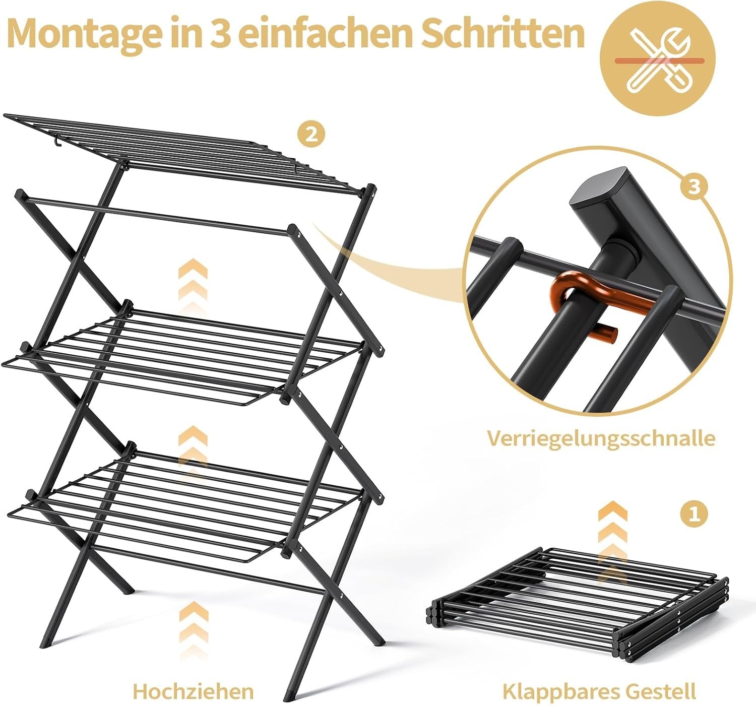 3 Tier Clothes Airer Foldable Drying Rack Space Saving Indoor Laundry