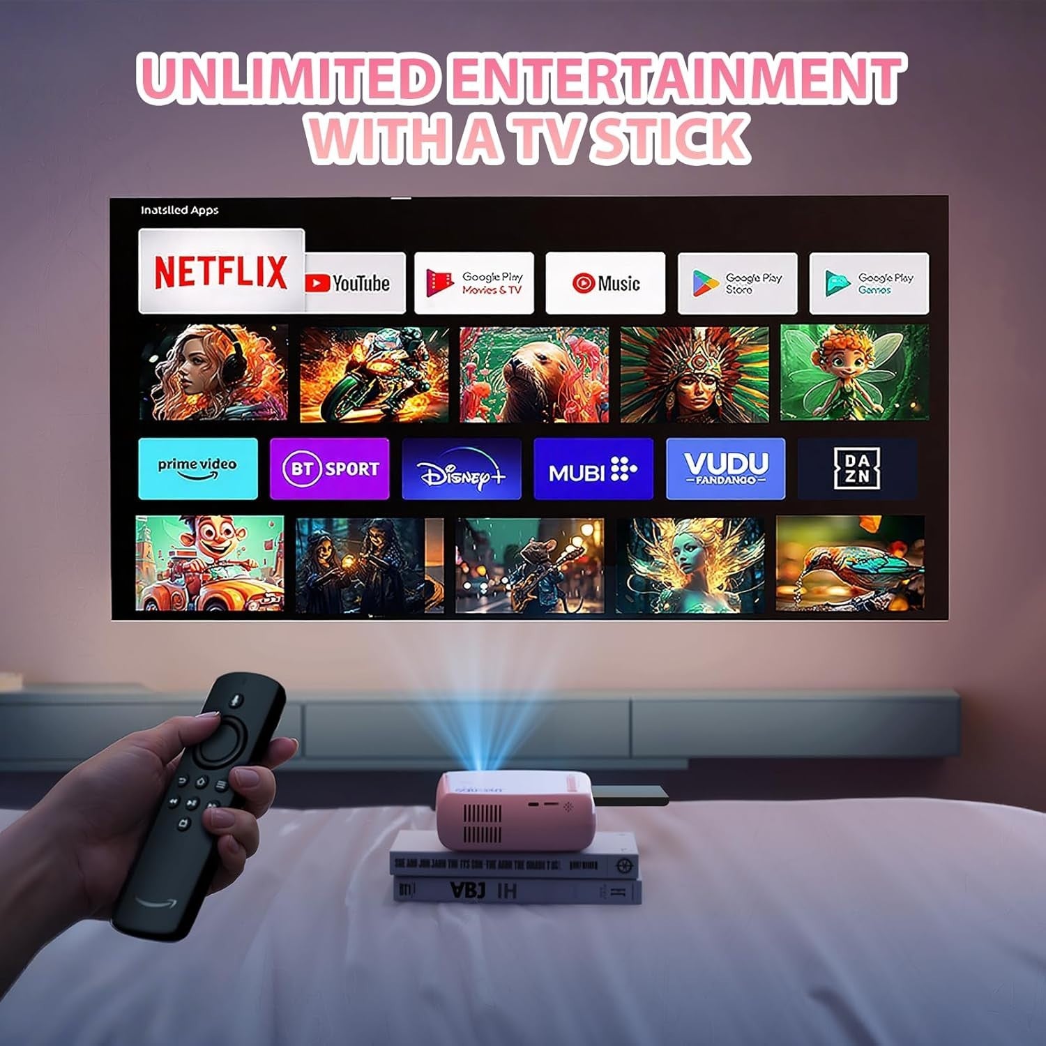 Mini Projector 1080P Portable HDMI USB Phone Pink Outdoor