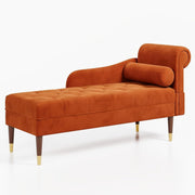 Right Armrest Velvet Chaise Lounge Orange with Lumbar Pillow & Tool-Free