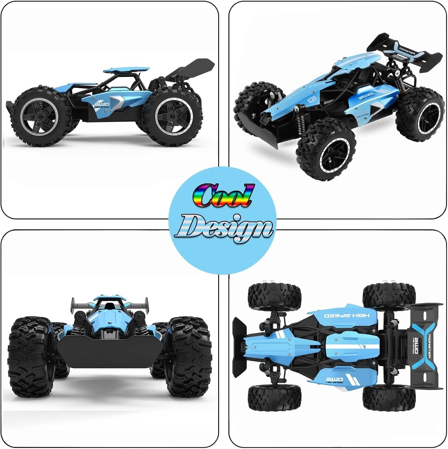 RC Off-Road Car 2.4GHz 2WD Buggy 15KM/H Fast Remote Control Toy with 2 Batteries
