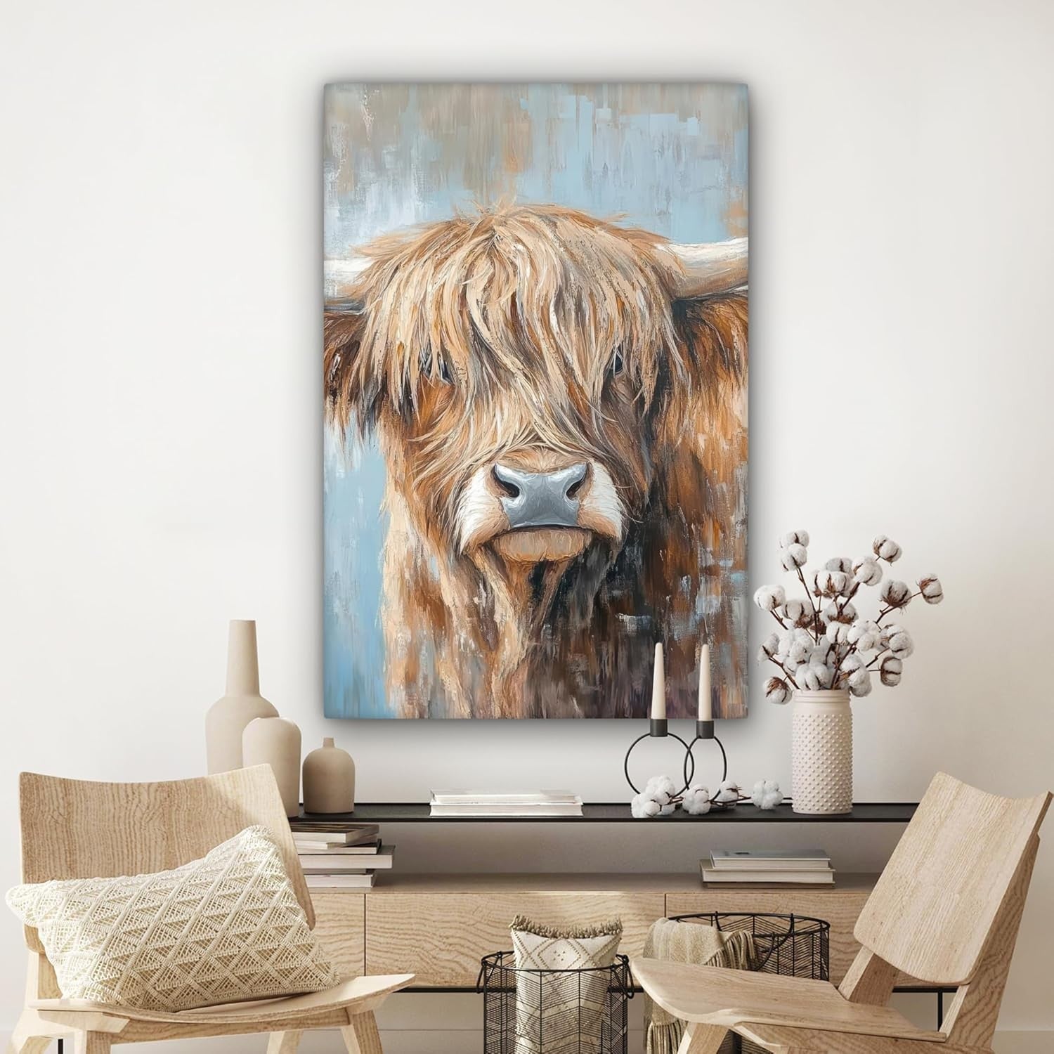 Large Highland Cow Canvas Wall Art Modern Animal Painting 80x120cm Decor