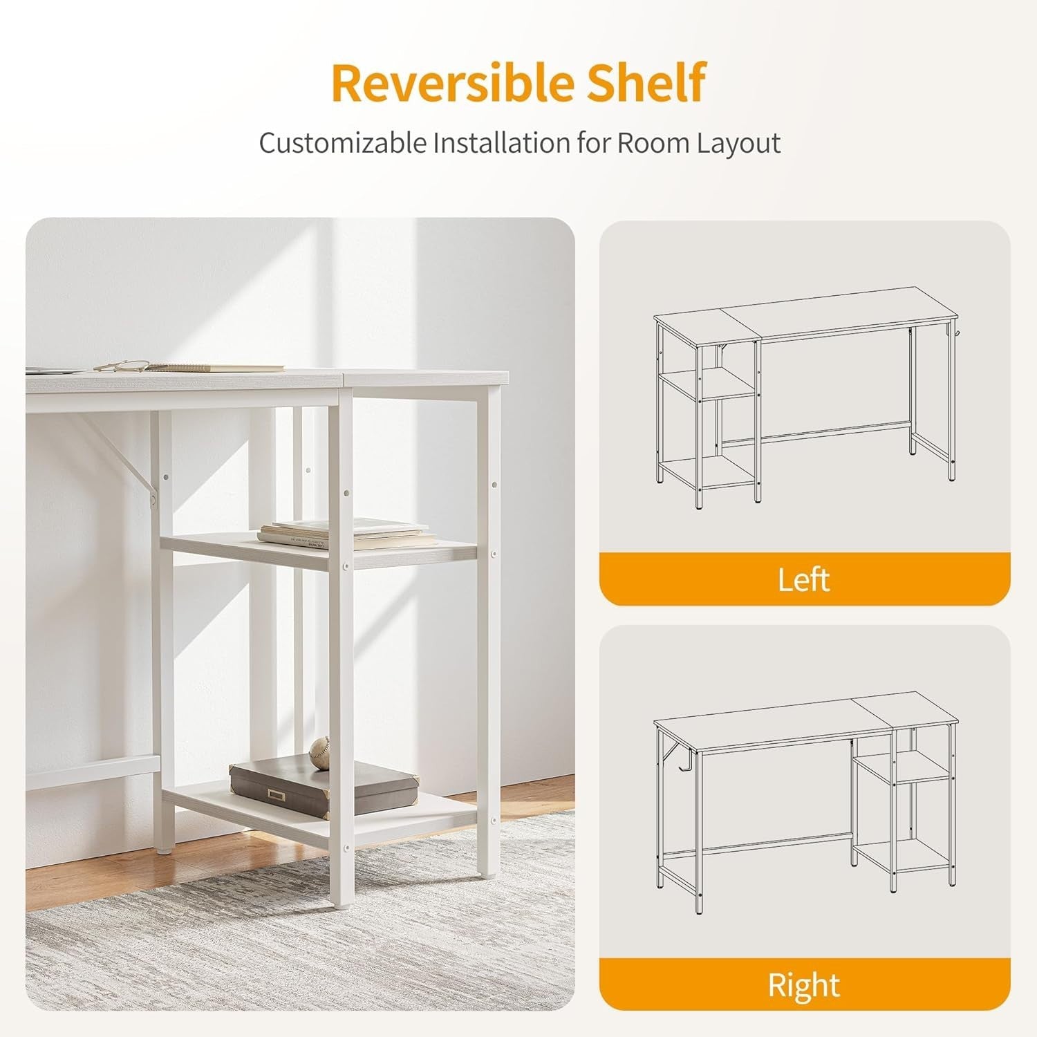 White 120cm Computer Desk with Storage Shelves Modern Office Study Table