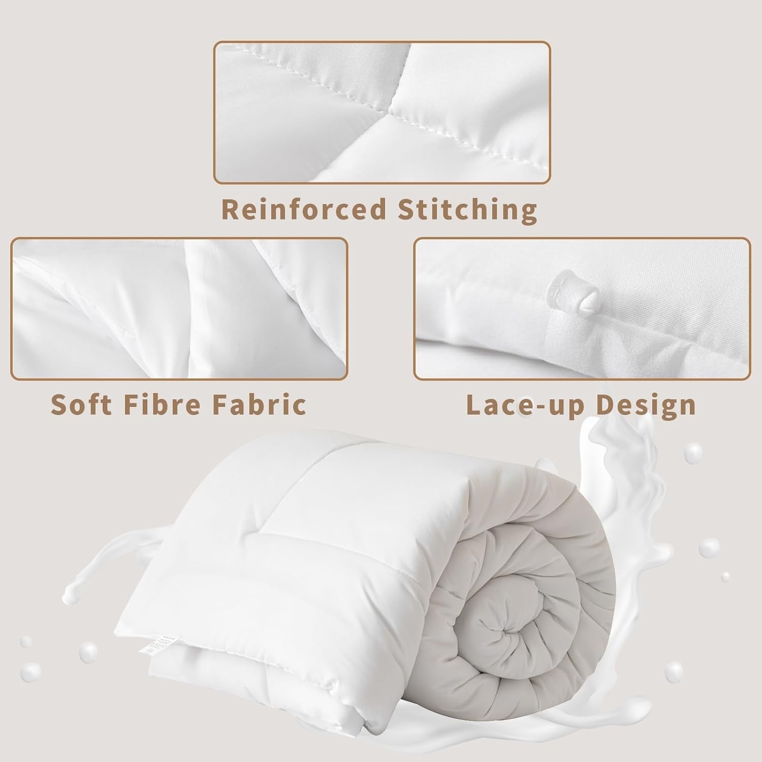 Soft All-Season Single Duvet 15 Tog 135x200cm Warm Quilt with Ties