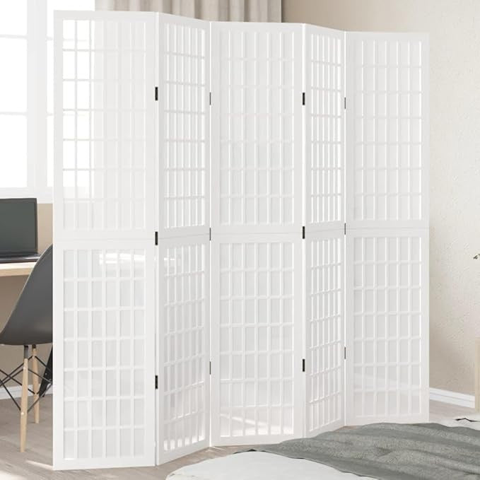 White 5 Panel Folding Room Divider 175x180cm Wooden Privacy Partition Screen