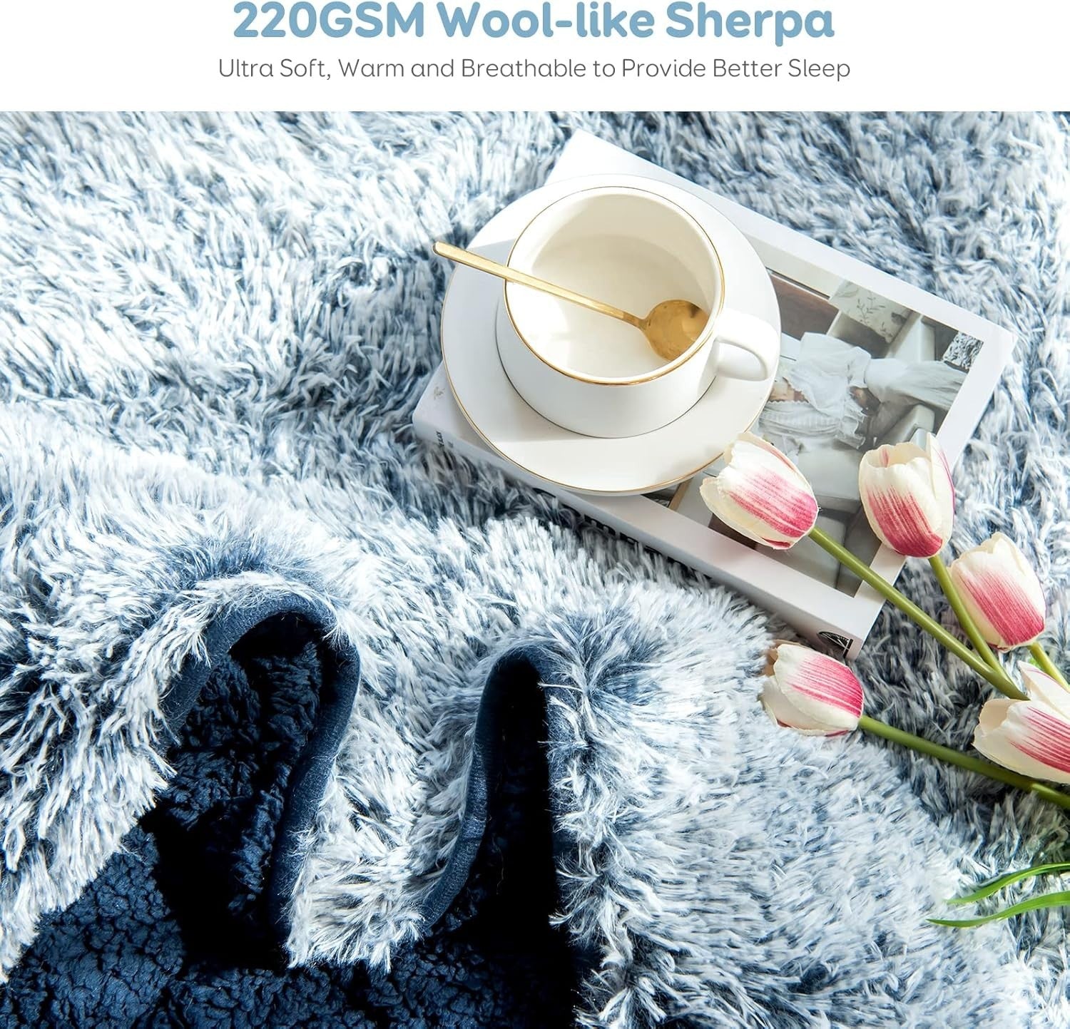 20lbs Weighted Blanket Morandi Blue 60x80" Faux Fur & Sherpa Cozy Warm