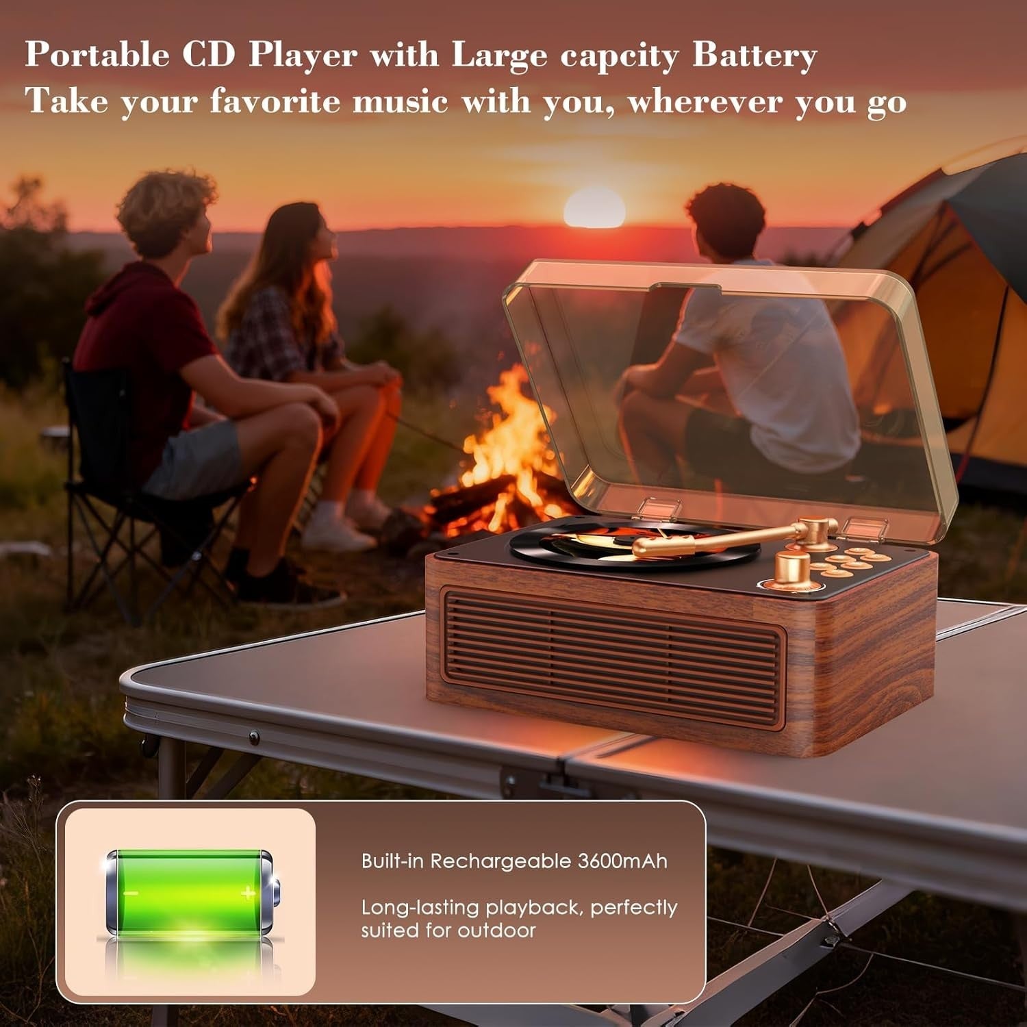 Retro Bluetooth CD Player FM Radio USB AUX HiFi Speakers Walnut
