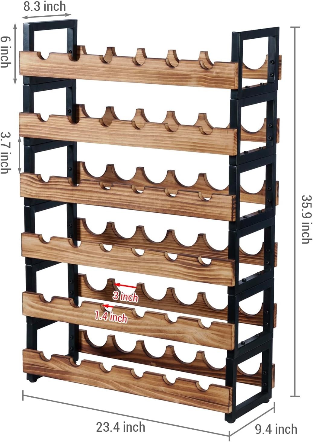 Industrial 6-Tier Wine Rack | Metal & Wood Freestanding Storage for 36 Bottles