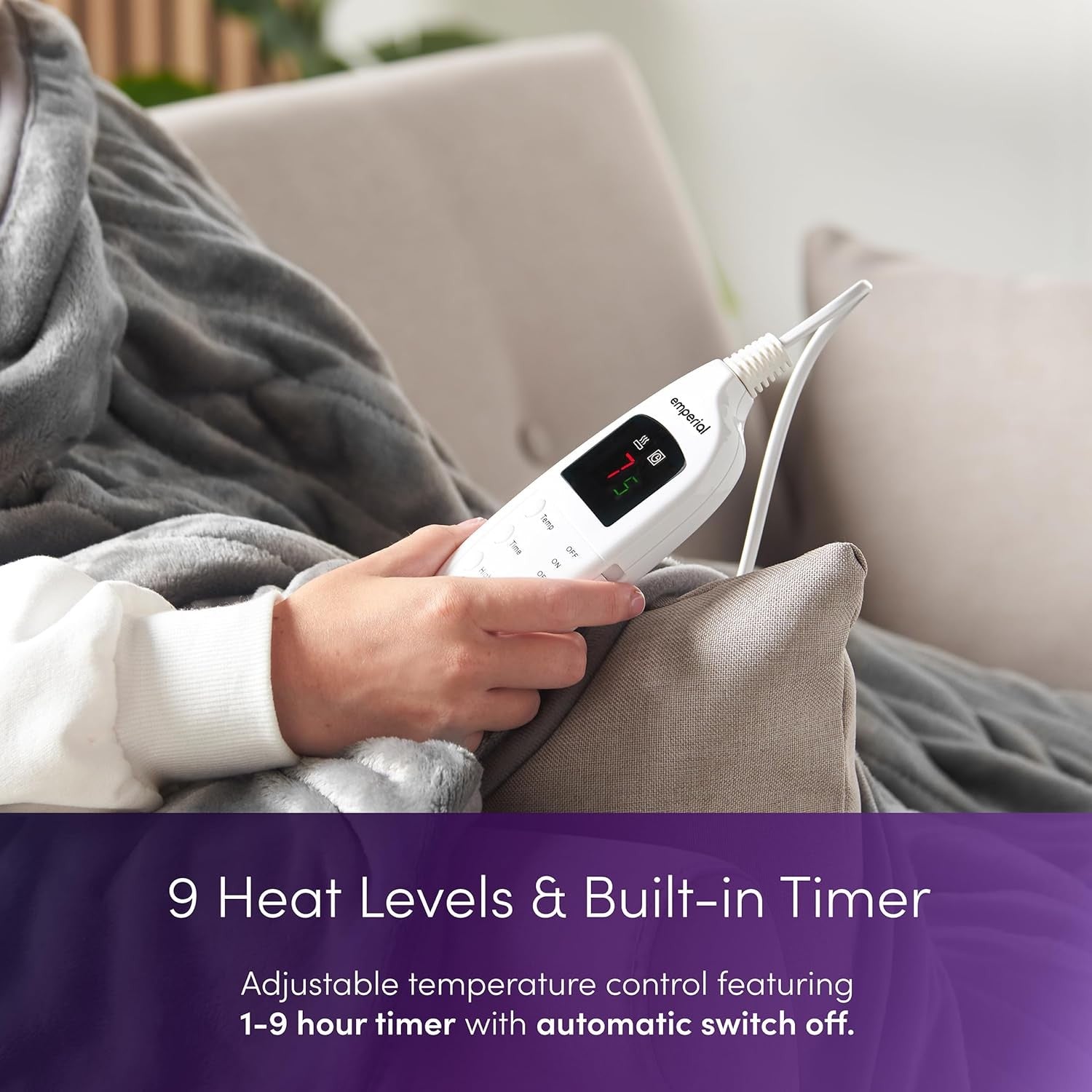 Electric Heated Throw Blanket 9 Heat Settings Digital Timer Soft Fleece 160x130c