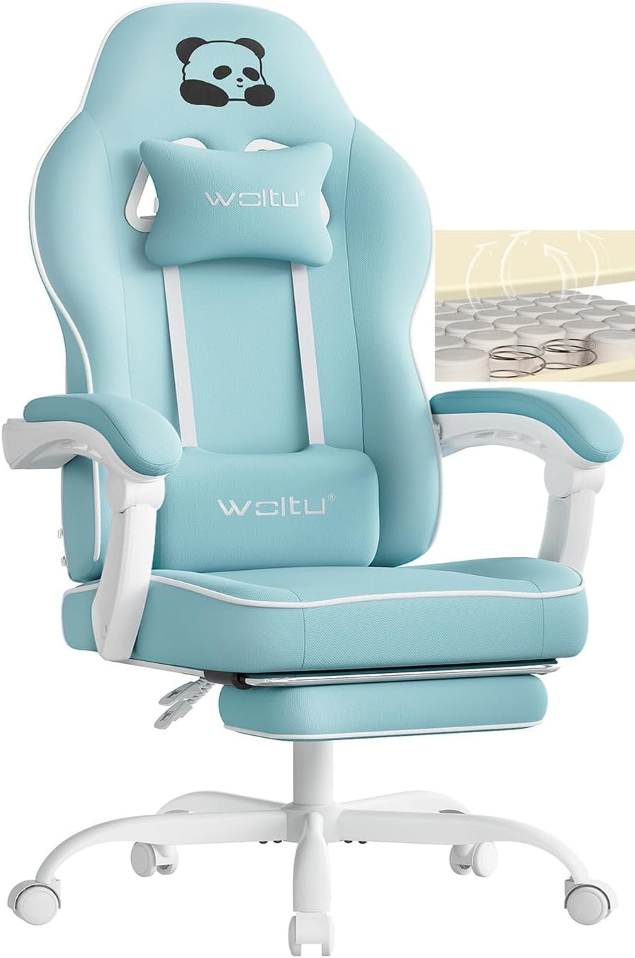 Gaming Chair w/ Pocket Spring Cushion Footrest 150kg Blue