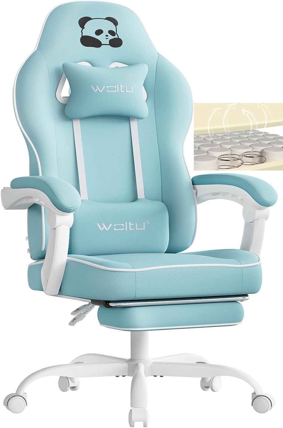 Gaming Chair w/ Pocket Spring Cushion Footrest 150kg Blue