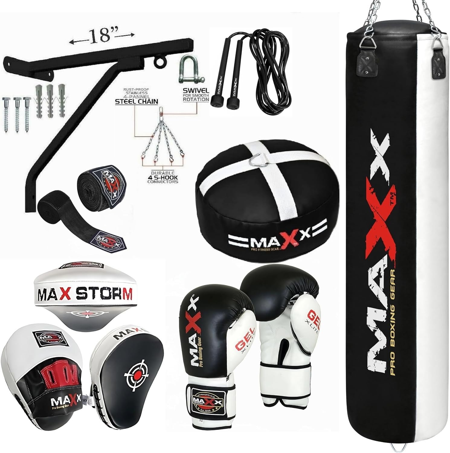Heavy Duty Boxing Punch Bag 5FT Training Set Gloves Pads Chain