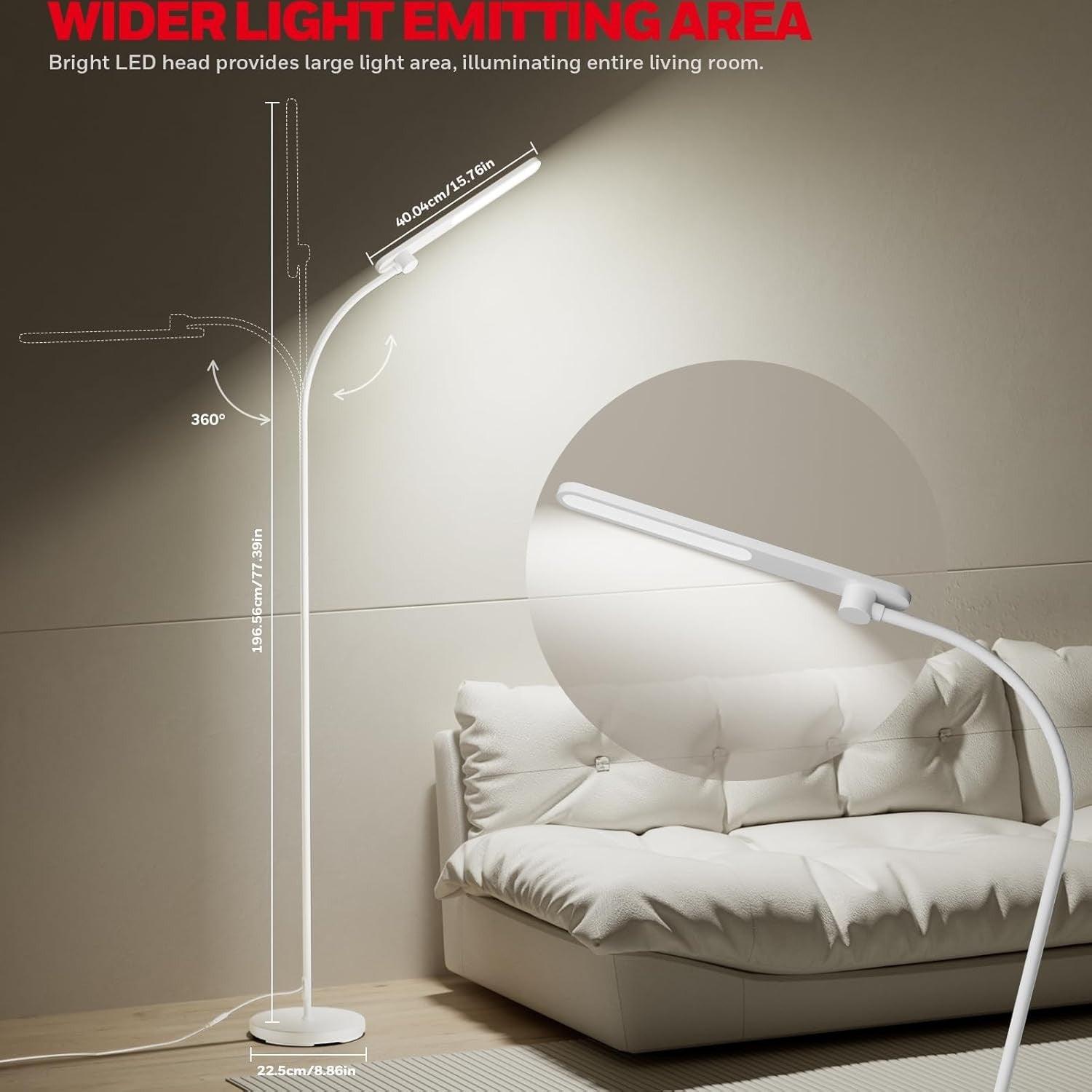 LED Floor Lamp Dimmable Gooseneck Reading Light Tall Standing Office Lamp