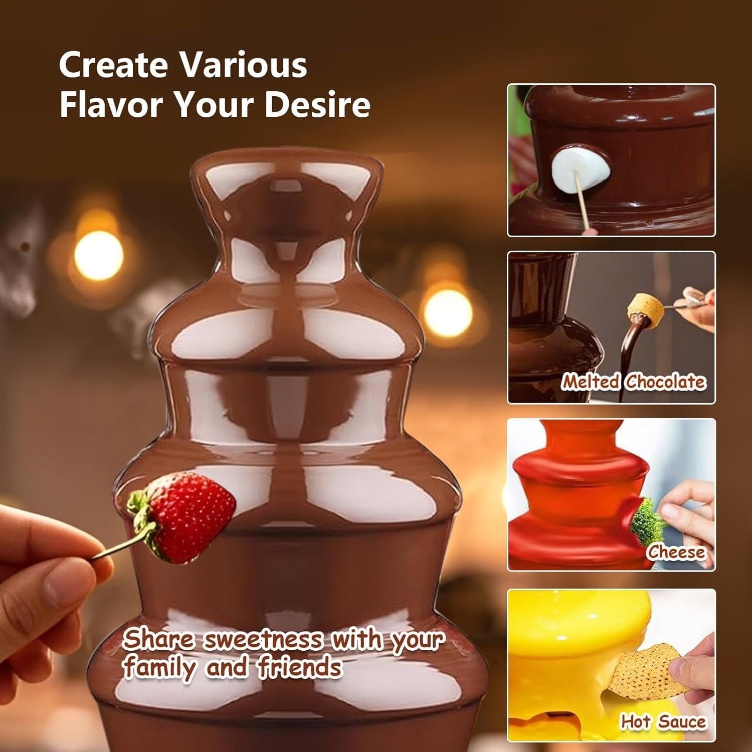 Commercial Chocolate Fountain Machine Multi Tier Fondue Melter Steel