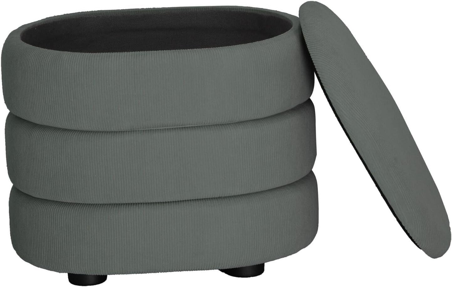 Light Grey Velvet Oval Storage Ottoman Stool Modern Pouffe Vanity Seat