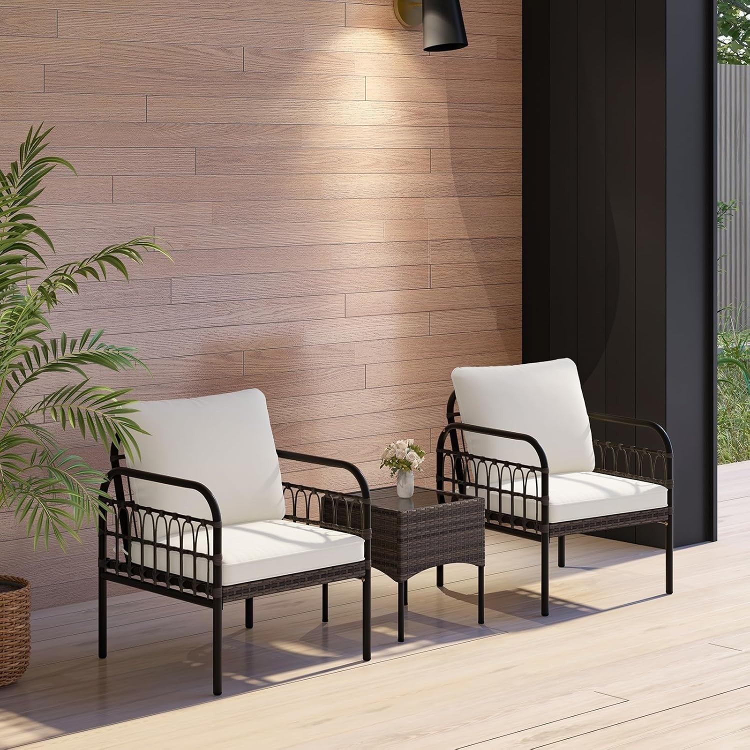 Outdoor 3PC Patio Bistro Set Metal Frame Sofa Table Cushions Garden Furniture