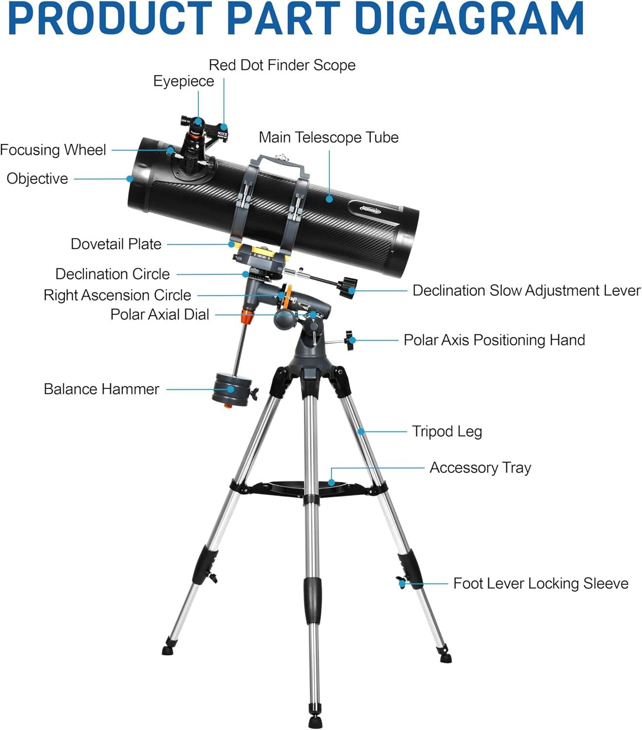 130mm Aperture 650mm Refractor Telescope for Adults & Beginners - Black