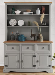 Grey Wax Buffet Hutch Sideboard Dresser 3 Doors 3 Drawers 176cm