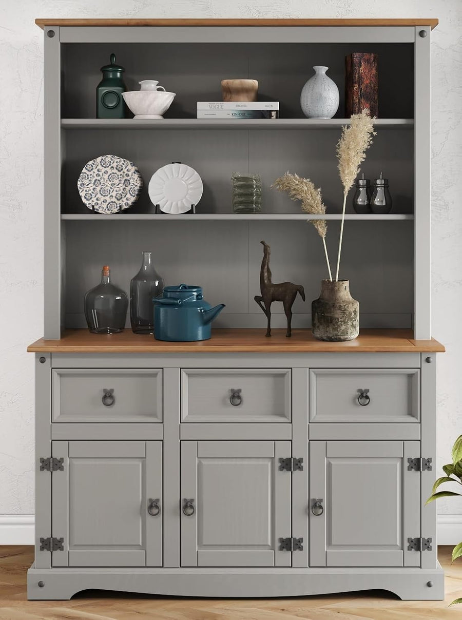 Grey Wax Buffet Hutch Sideboard Dresser 3 Doors 3 Drawers 176cm
