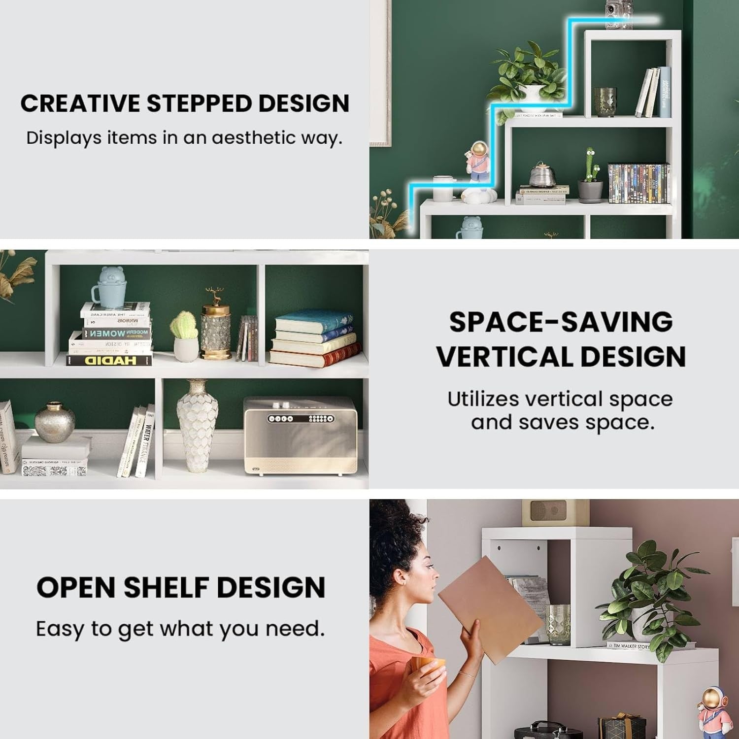 Modern 4-Tier Cube Storage Bookcase Stair Shelf Display Unit for Living Room