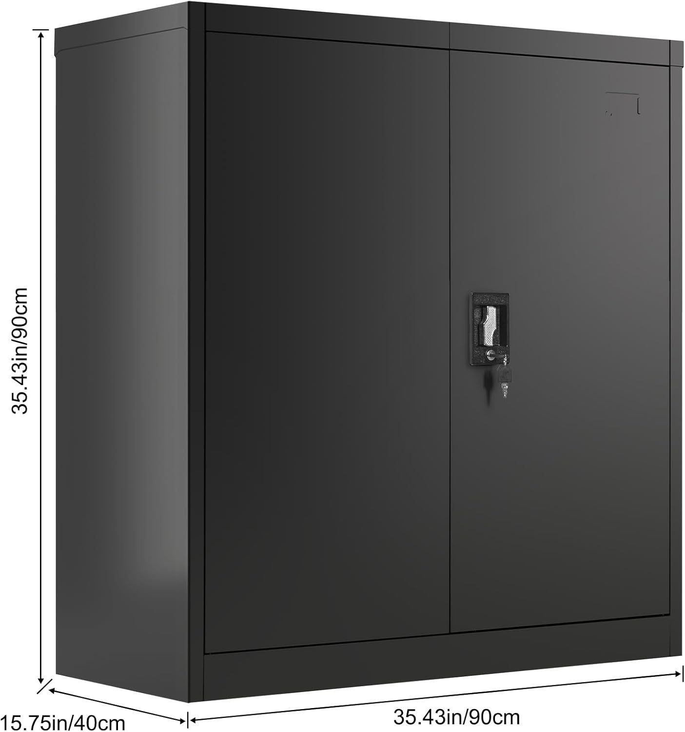 Metal Storage Cabinet Black Lockable Cupboard 2 Door Adjustable Shelves 90cm