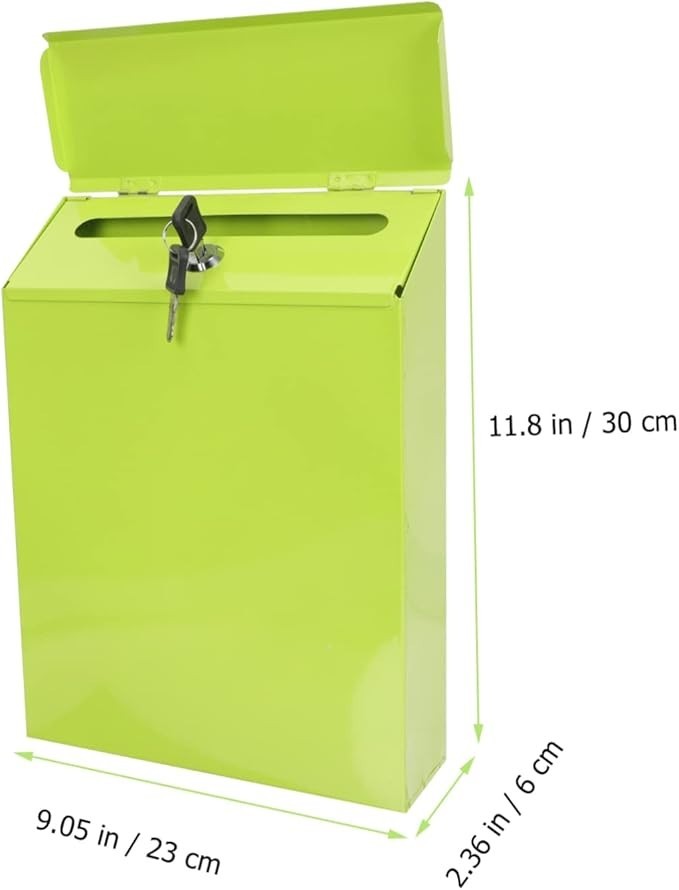 Wall Mounted Locking Mailbox Iron Secure Post Box Green Modern Slim Design