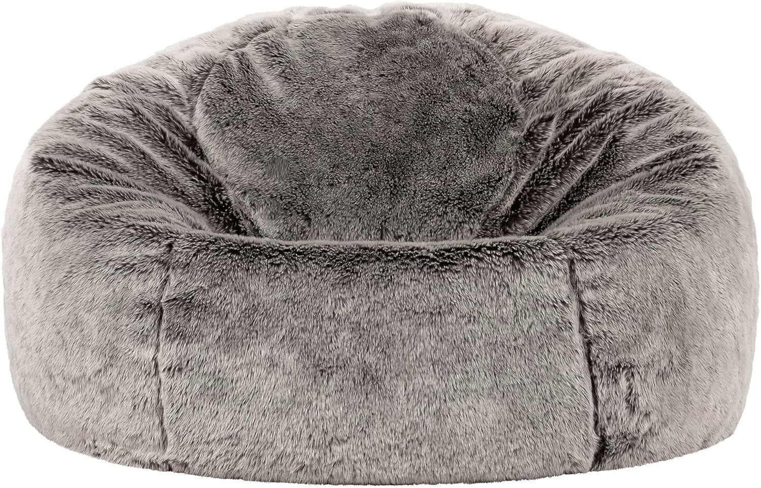 Luxury Faux Fur Bean Bag Chair Large Grey Comfy Seat for Lounge Bedroom