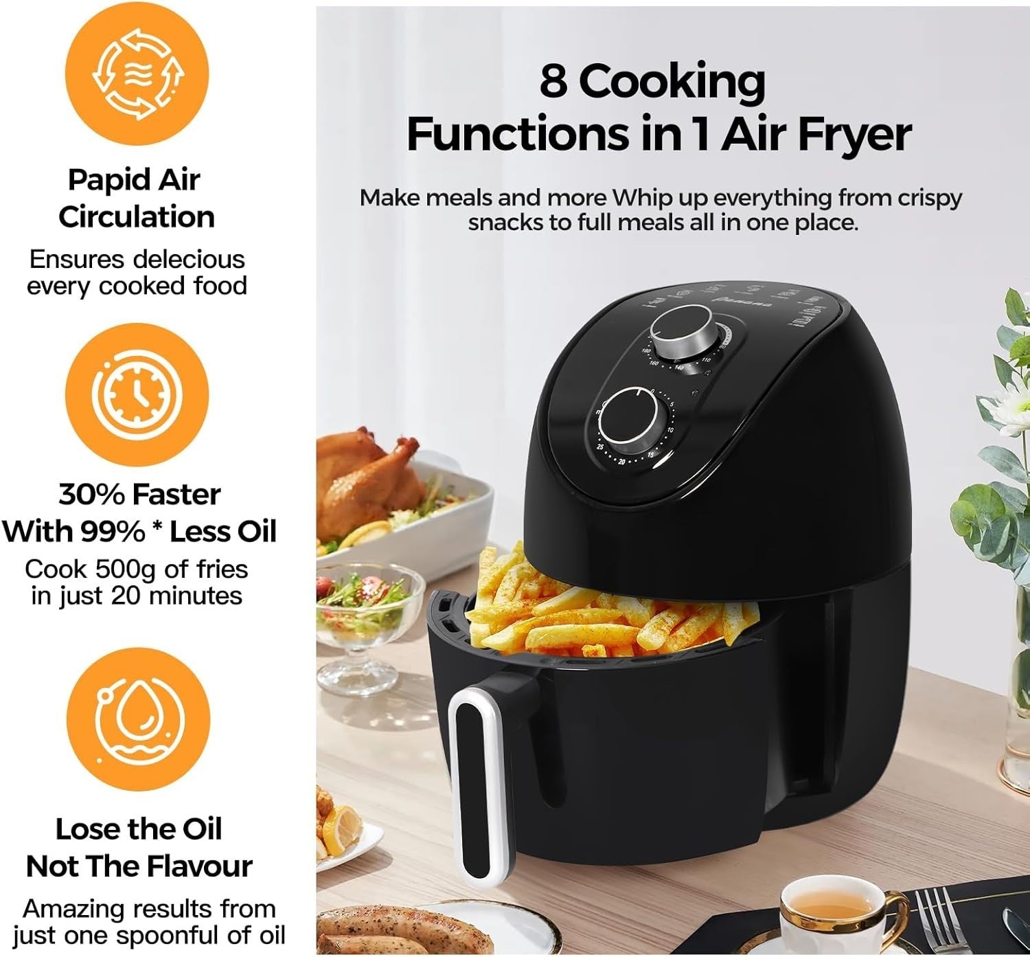 3.5L Digital Air Fryer 1200W 8 Presets LED Timer 200°C Oil Free