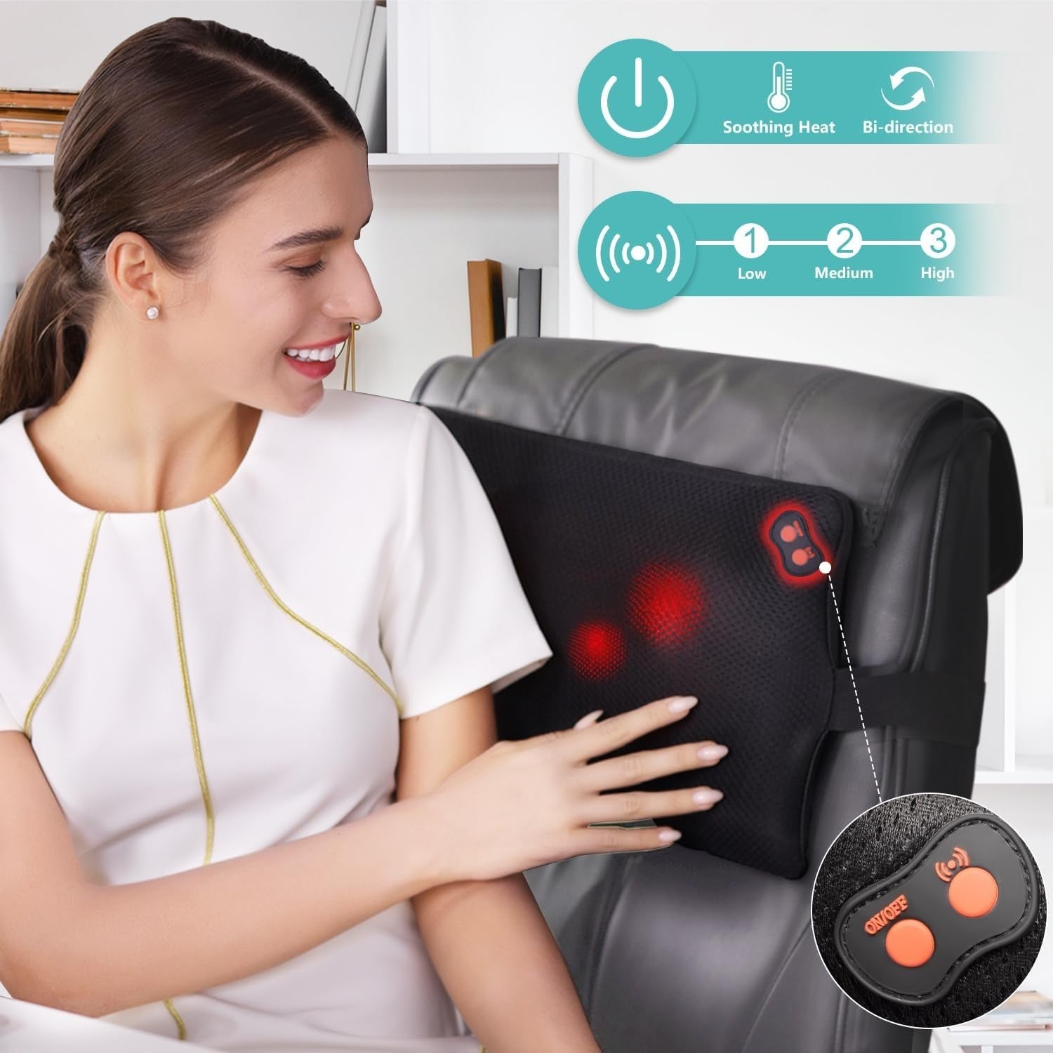 Shiatsu Back & Neck Massager Pillow with Heat Deep Tissue Kneading Relief