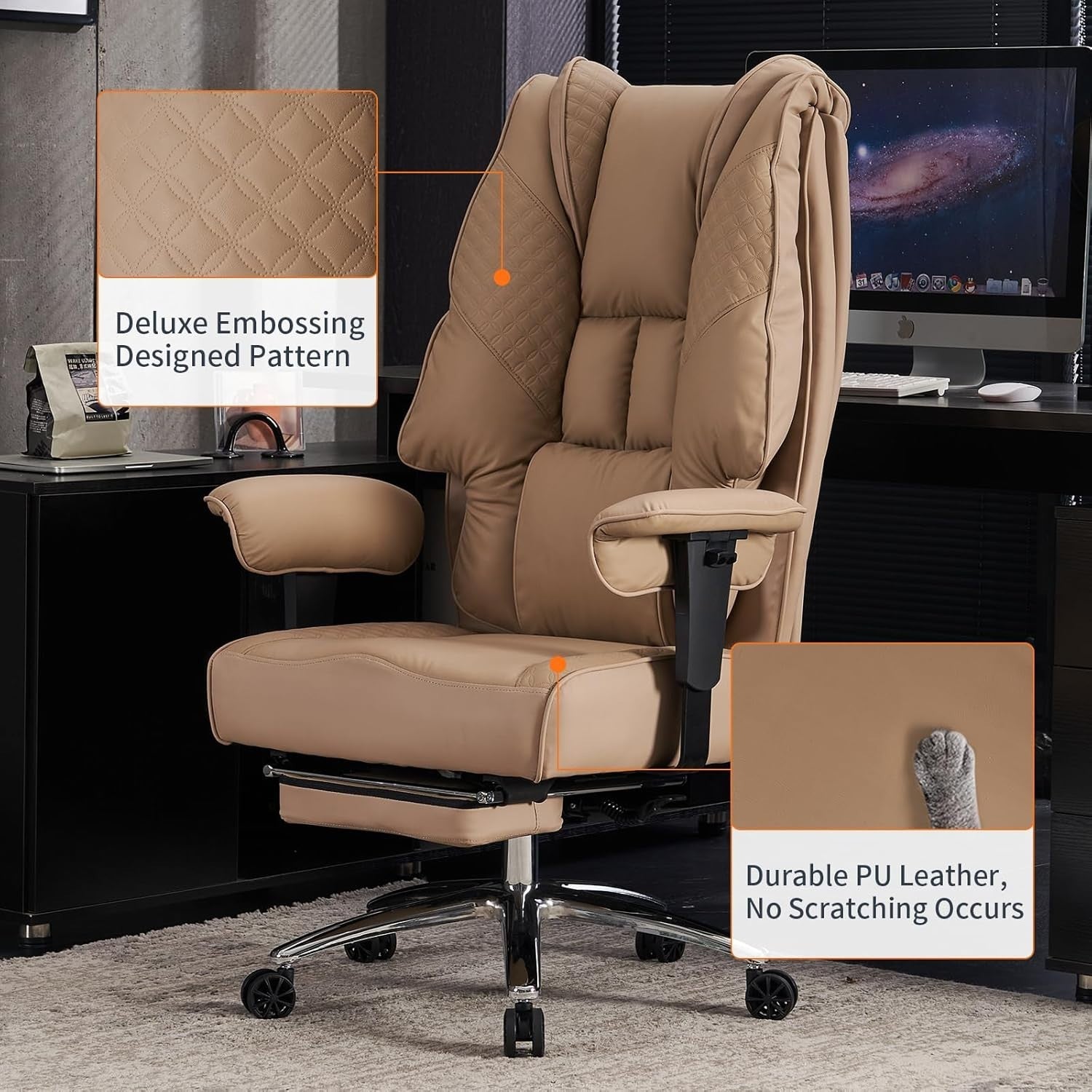 Oversized Office Chair Big & Tall Faux Leather Heavy Duty 400lb Back Support