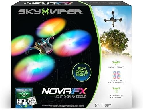 Sky Viper Nova Light FX Drone RGB LED 1080p Camera Auto Launch One-Touch Stunt