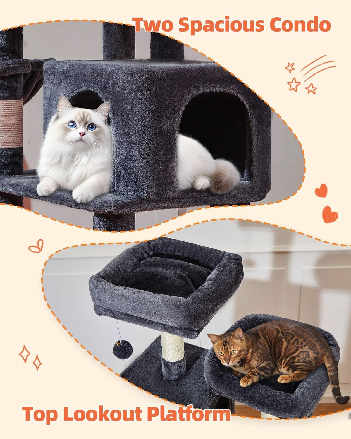 Large Cat Tree Tower 170cm Multi Level Scratching Posts Condos Hammock