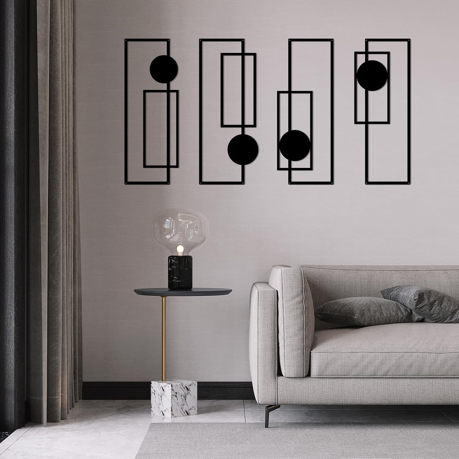 4PC Black Metal Wall Art Modern Geometric Decor Set