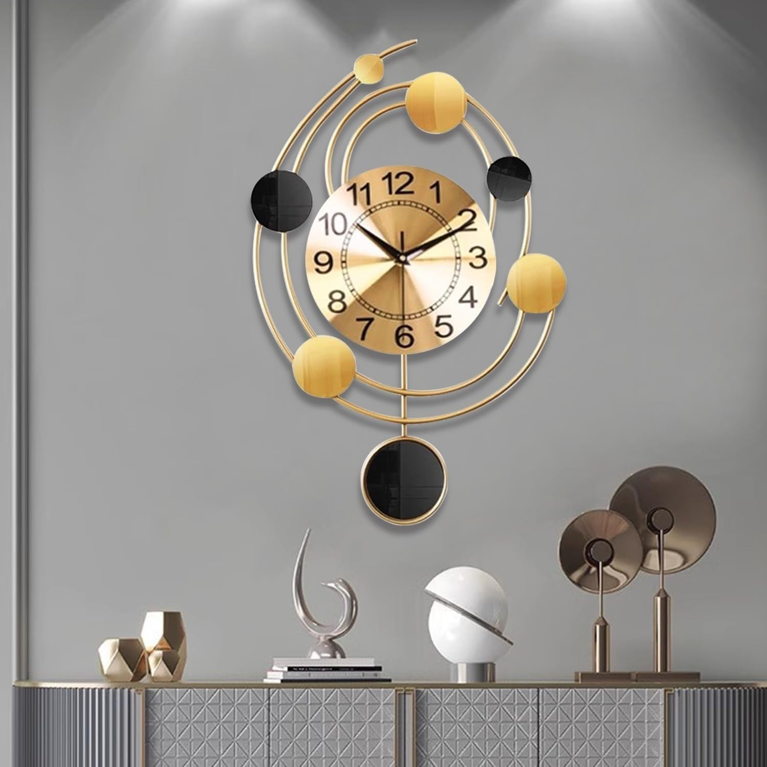 Large Gold Wall Clock Silent Non-Ticking Modern Art Deco 64cm Home