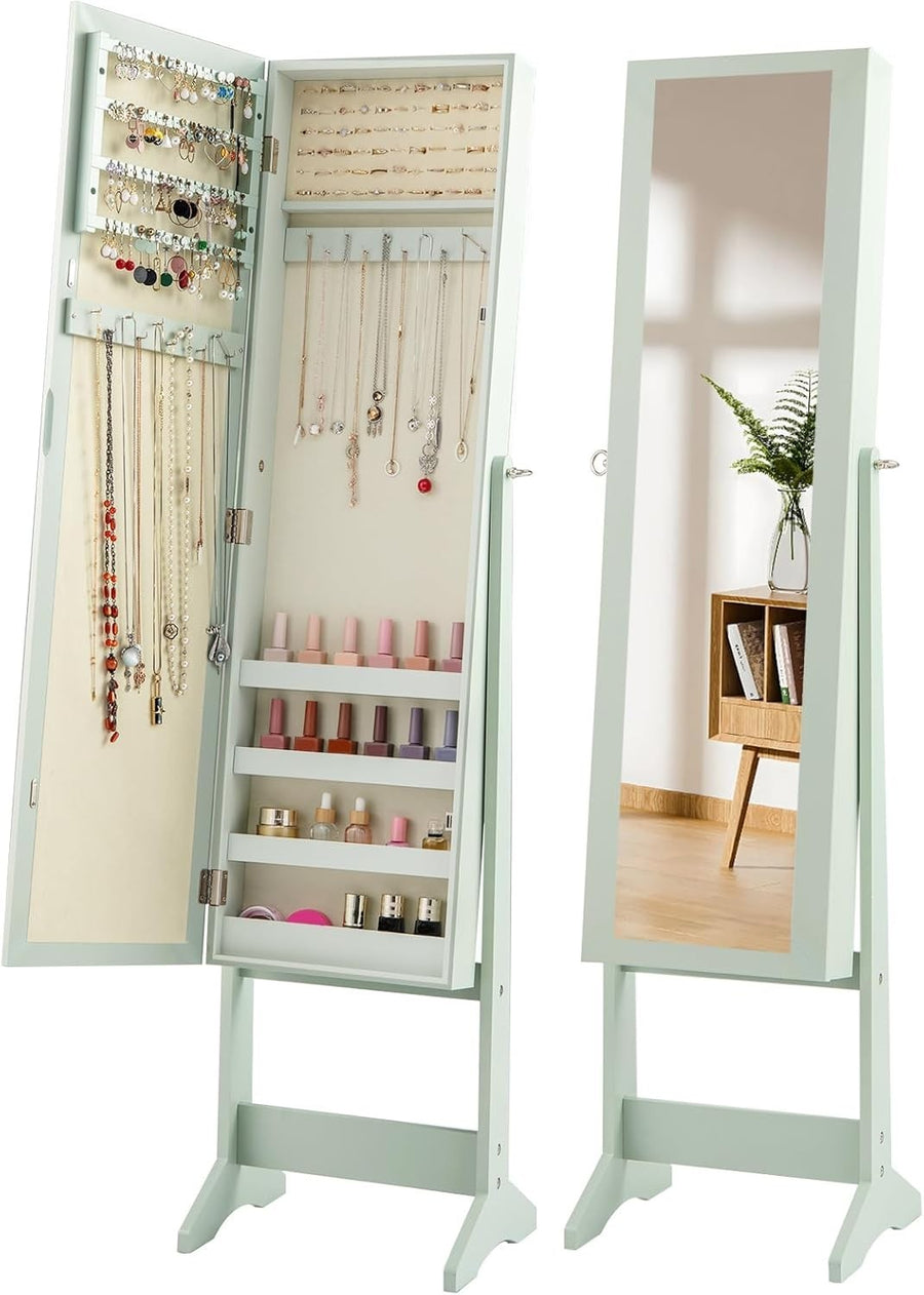 Freestanding Mirror Jewelry Armoire Adjustable Full Length Storage Cabinet