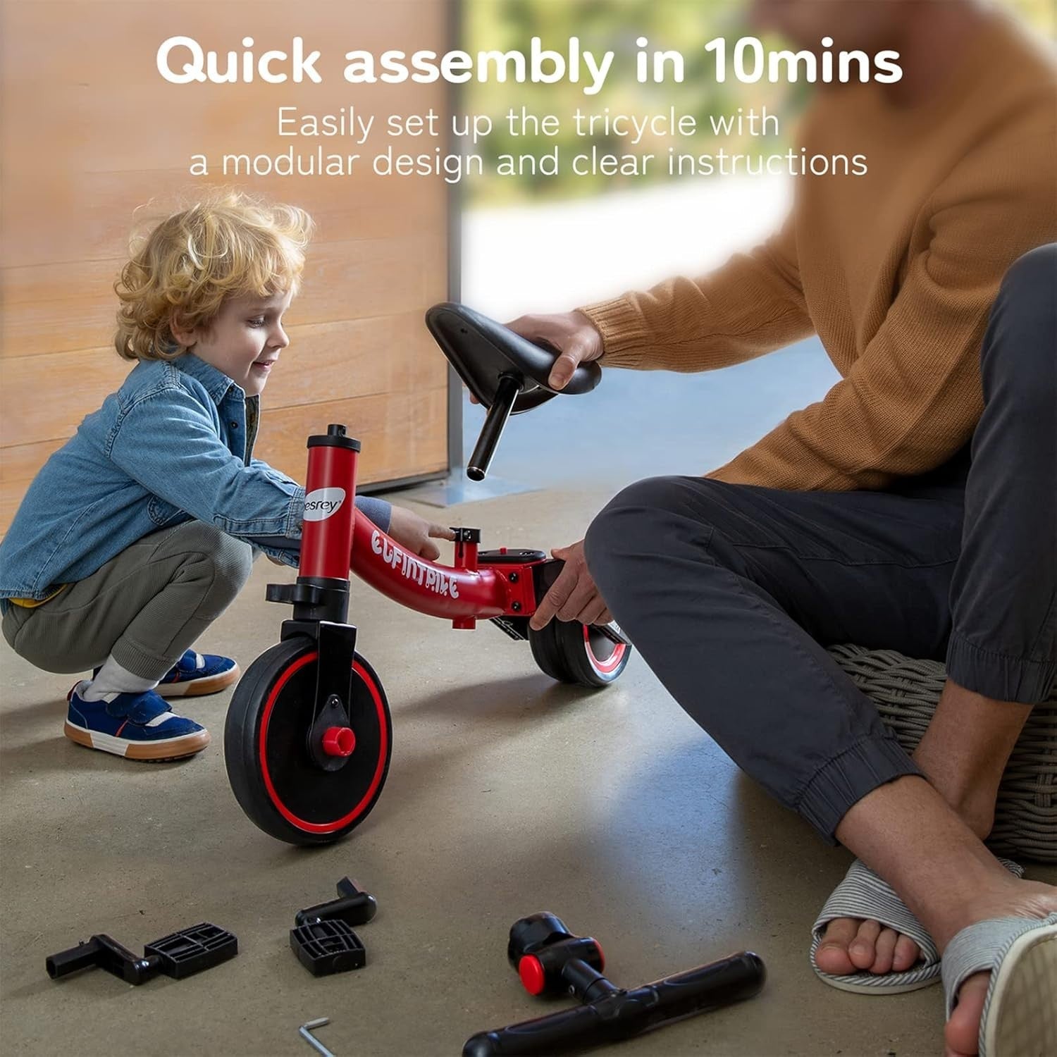 5 In 1 Toddler Tricycle Balance Bike Kids Ride On Removable Pedals Red