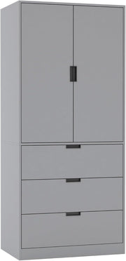 Modern Grey Tall Wardrobe 2 Door 2 Drawer with Rail Bedroom Storage Unit
