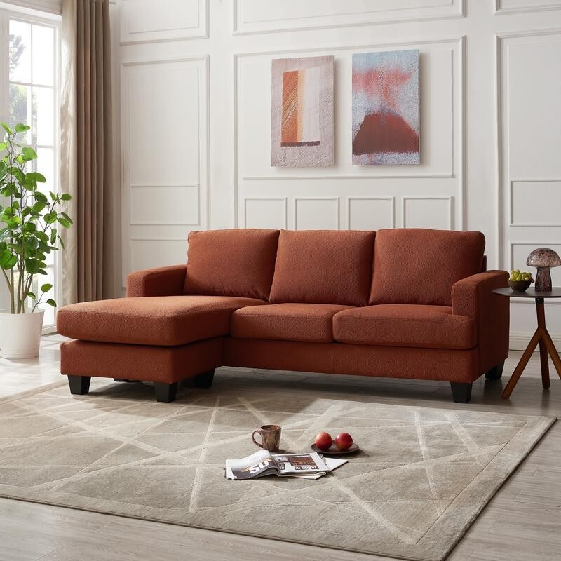 3 Seater Chaise Sofa Burnt Orange Boucle Fabric | Left or Right L Shape