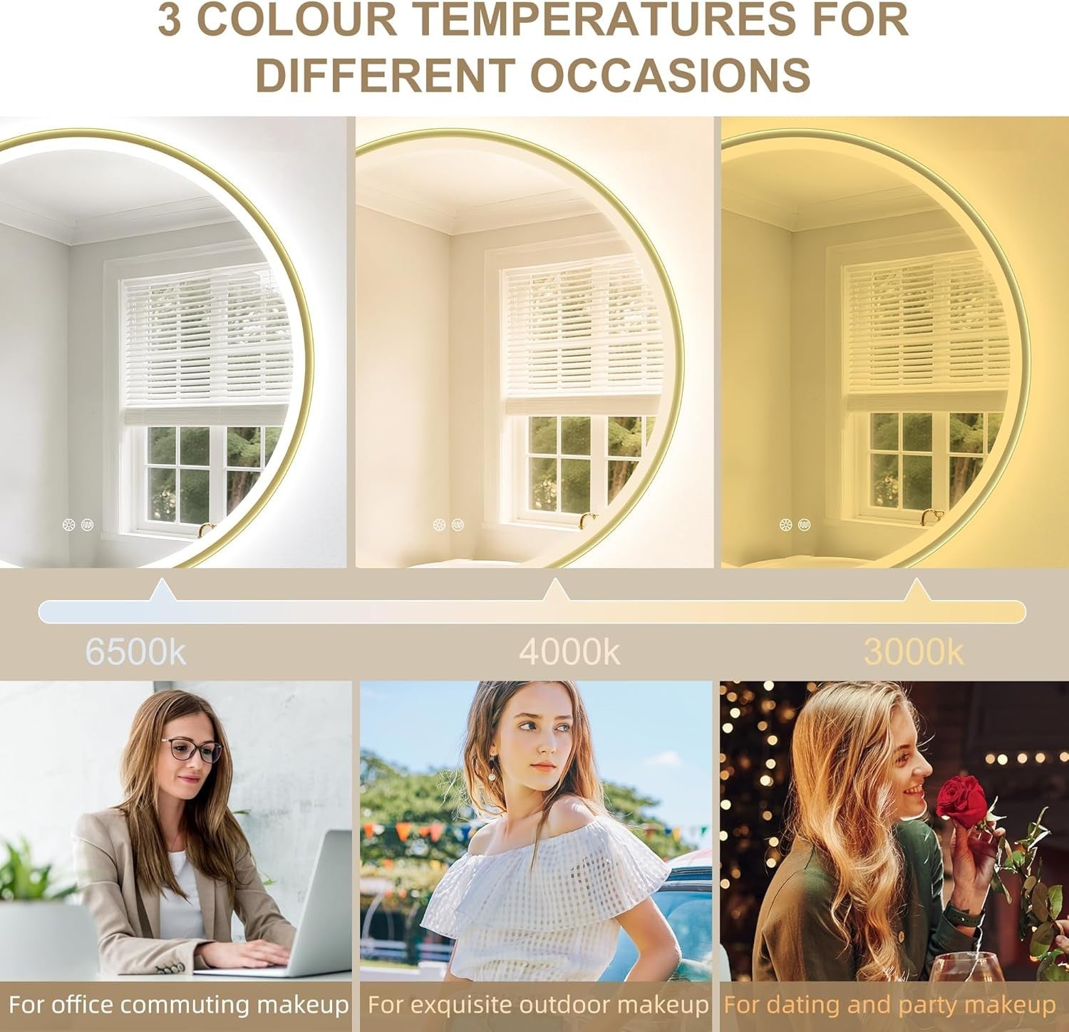 LED Bathroom Mirror 80x80cm Anti-Fog Dimmable Gold Frame Waterproof
