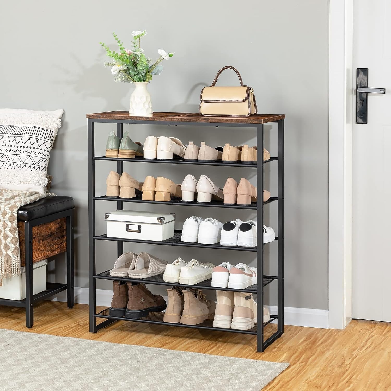 6-Tier Adjustable Shoe Rack for 18-24 Pairs, 75x28x92 cm Rustic Brown