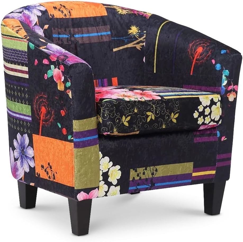 Black Patchwork Accent Tub Chair Colourful Bucket Armchair