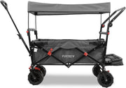Grey Beach Wagon Foldable Cart w/ Roof Extra-Wide Wheels Push Handle & Brakes