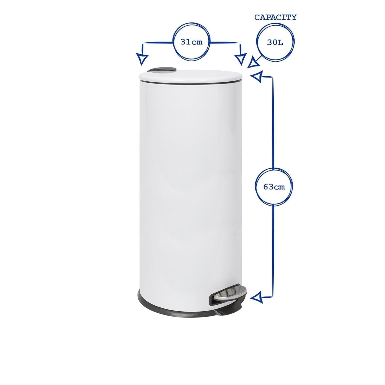 30L Stainless Steel Kitchen Pedal Bin Tall Slim Brushed Dustbin