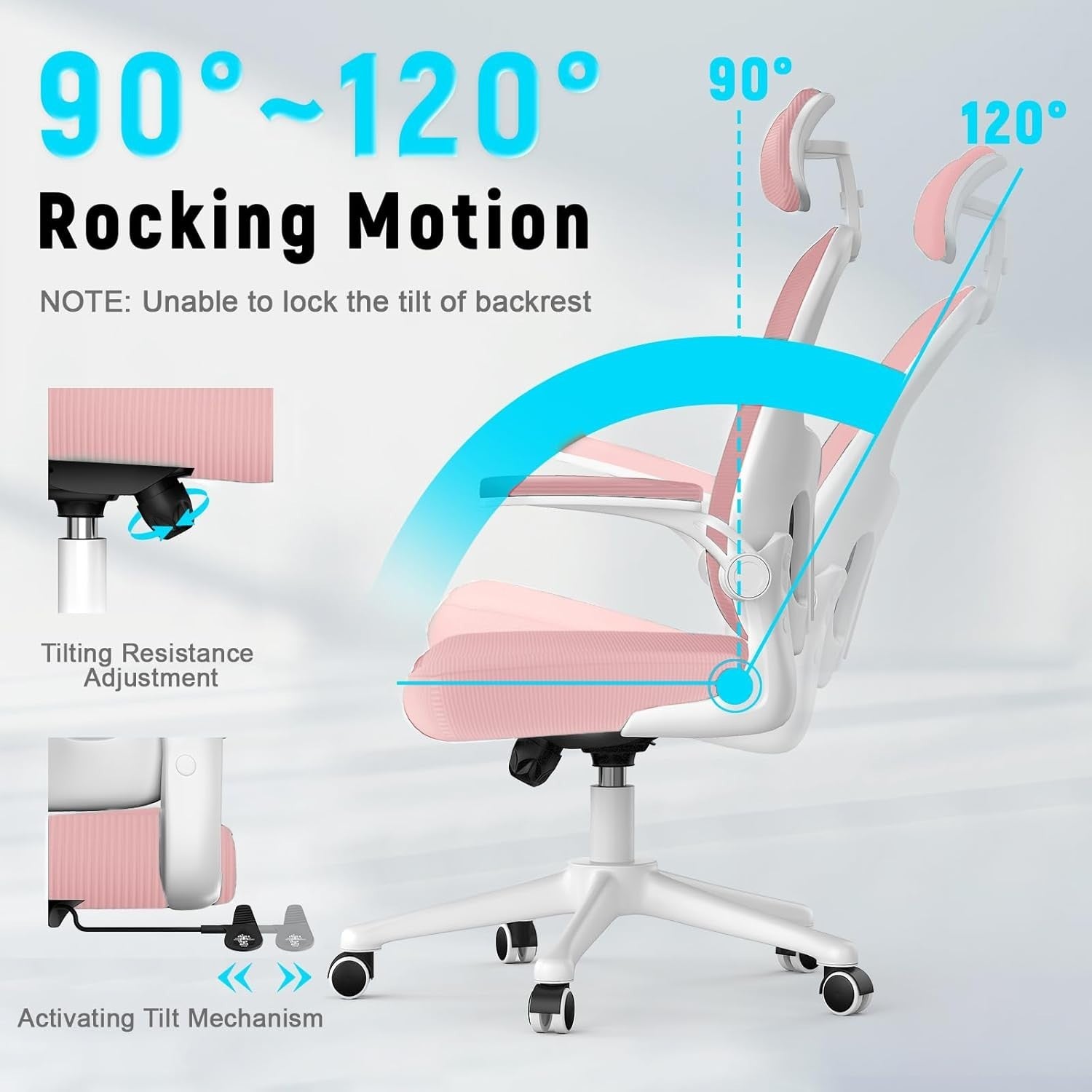 Pink Ergonomic Office Chair Mesh Back Support Adjustable Height Headrest Swivel