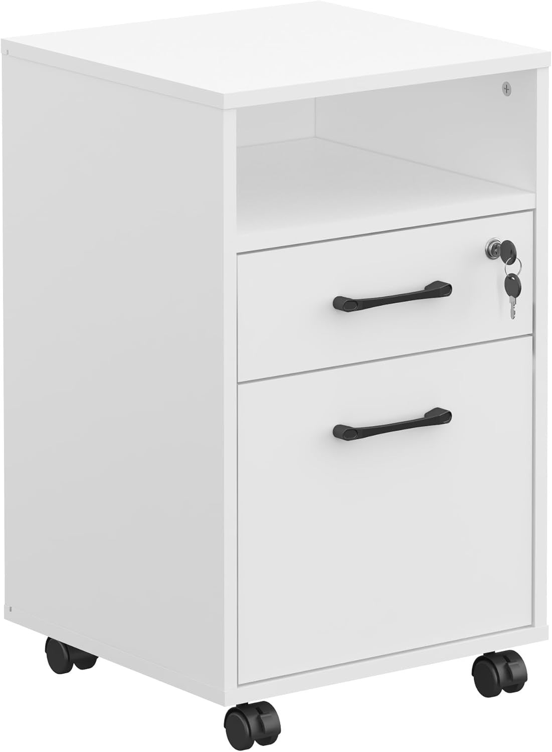 White Mobile Filing Cabinet Lockable Drawer Printer Stand Under Desk