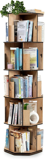 5 Tier Rotating Kids Bookshelf Corner Shelf Oak Wooden Storage Organizer