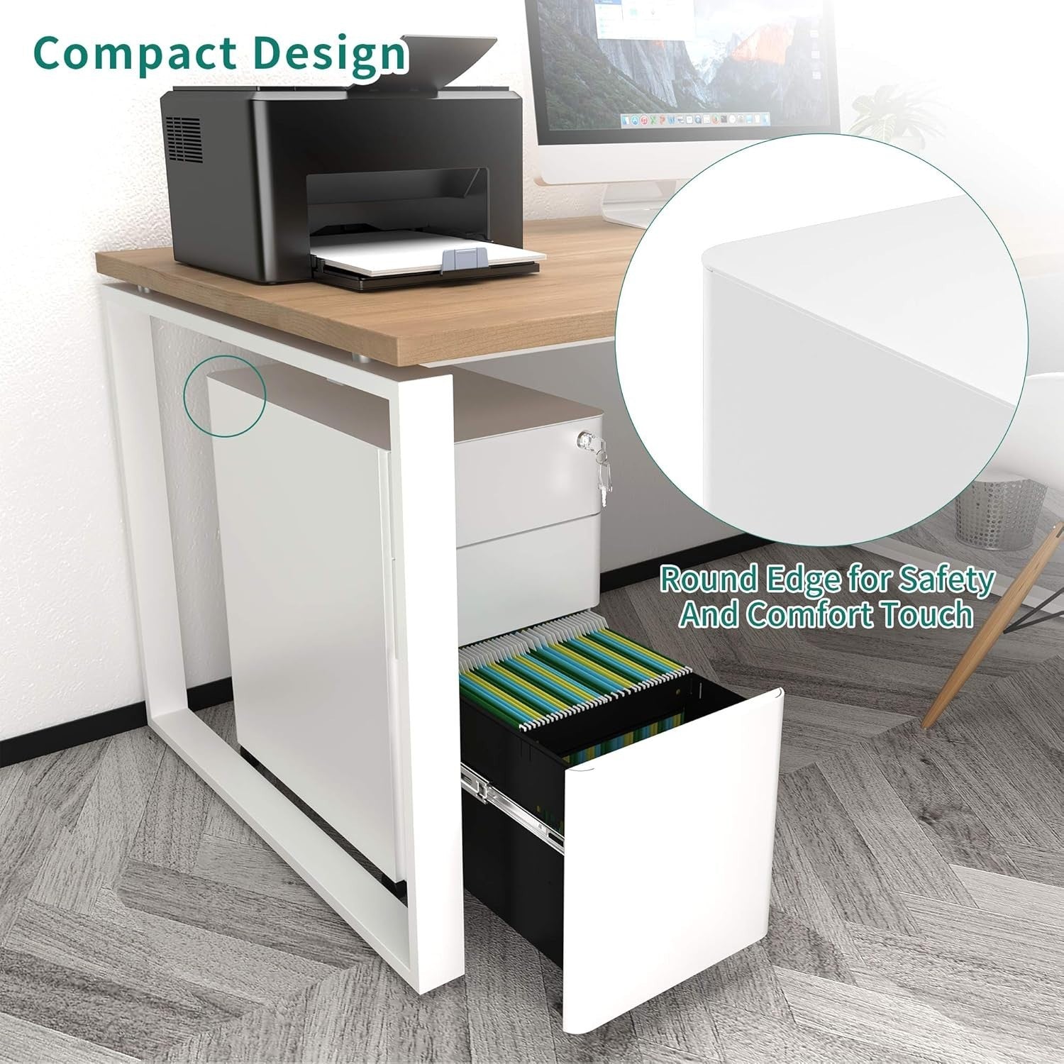 White 3 Drawer Metal File Cabinet 30x46x59cm Mobile Lockable