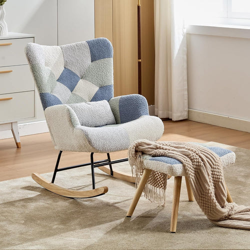 Rocking Chair w/ Footstool Wingback Plush Armchair Nursing Lounge Seat