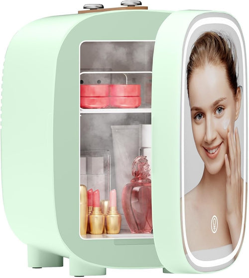 4L Skincare Mini Fridge Cooler & Warmer LED Mirror Portable Green